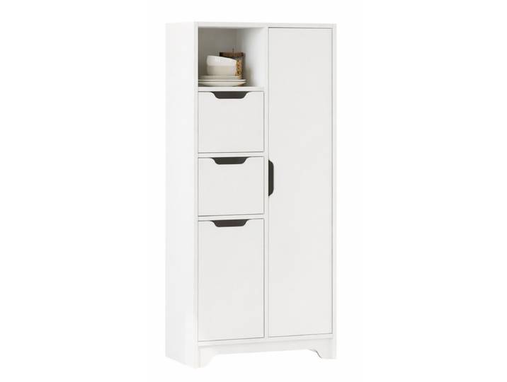 Armoire Multifonctions 2 Portes 2 Tiroirs 6 Niches Blanche L 71 H 140 P 34 Cm