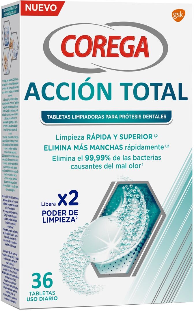 Corega 36 Tabletas Limpiadoras Acción Total .