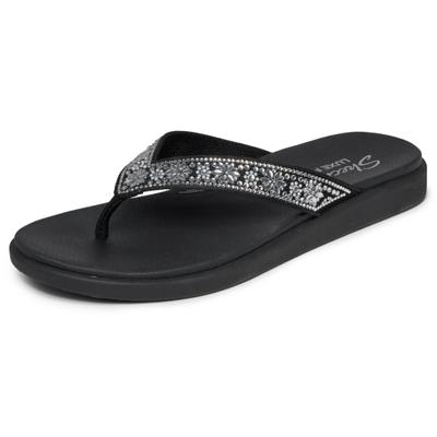 Zehentrenner SKECHERS "MEDITATION LUXE", Damen, Gr. 35, Textil, schwarz, Glitzer, Schuhe Zehentrenner, Sommerschuh, Strandschuh, Urlaubsschuh mit Glitzersteine