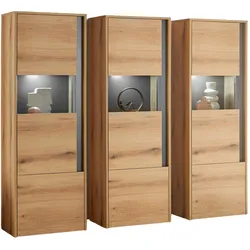 SCHRANK-SET 3-teilig Evoke Eiche, grau, 3 x Vitrine, Wohnkombination inklusive Beleuchtung