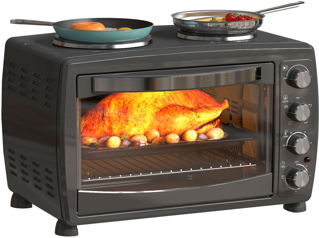 HOMCOM 36L Countertop Toaster Oven with 2 Hot Plates, Grill, Roast, Bake Black 8 - Slice