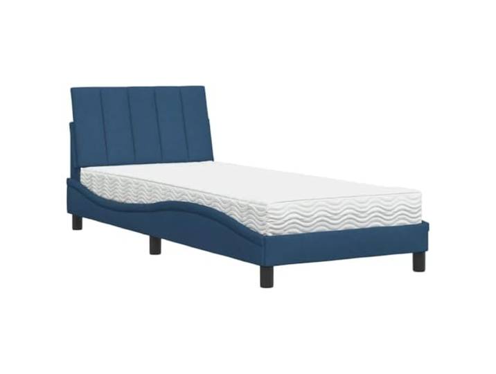 Makastle Bett mit Matratze Blau 90x190 cm Stoff Lattenrost inklusive