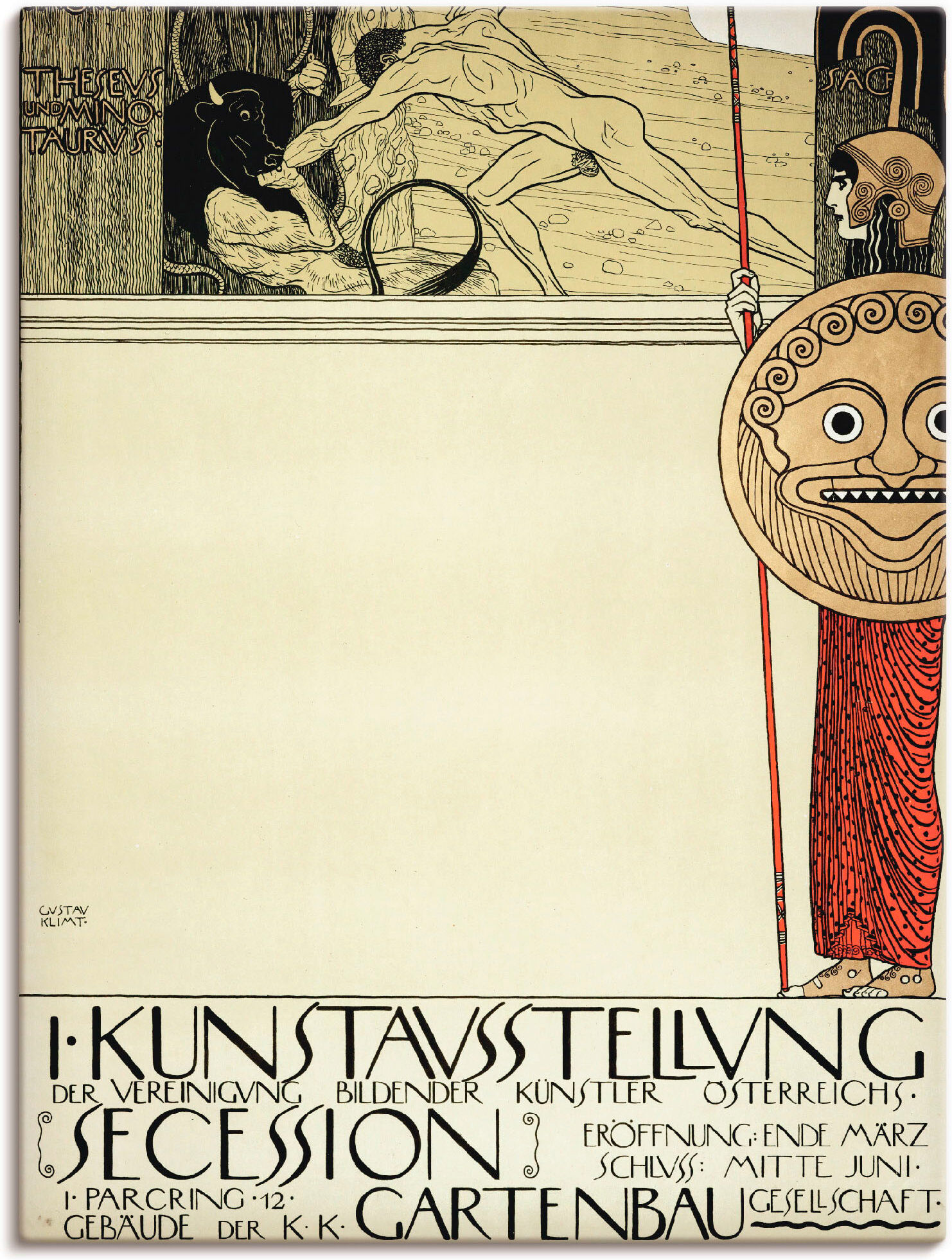 Leinwandbild ARTLAND "Plakat für die Ausstellung der I. Secession (Vor d", braun (farbe bild(er): braun), B:30cm H:40cm, Bilder, Leinwandbild, auf Holzrahmen gespannt farbe bild(er): braun B/H/T: 30cm x 40cm, Leinwandbild Ausstellungsplakate Hochformat, 1