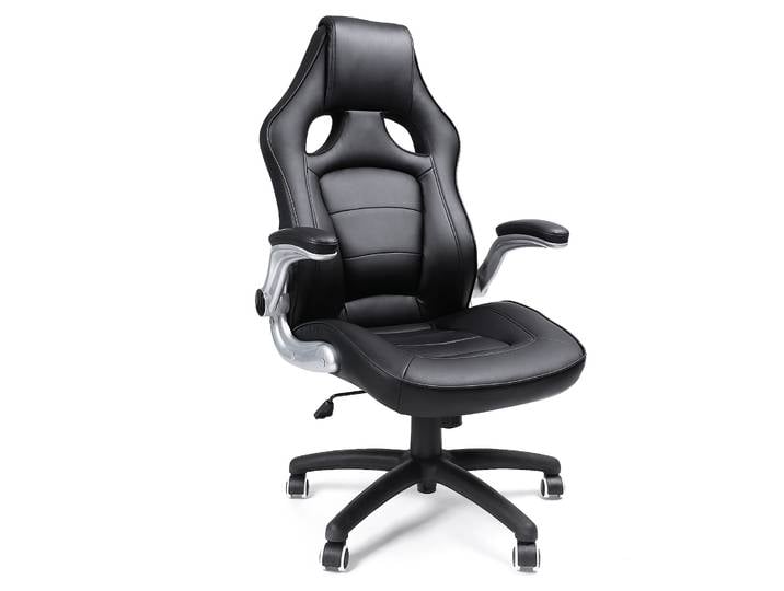SONGMICS - Fauteuil de bureau avec 2 roulettes de rechange\, siège de direction\, siège de sport en similicuir\, polyuréthane\, accoudoirs réglables\, noir\, modèle OBG62B