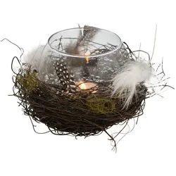 Boltze Windlicht Emil mit Federn, 9,5 cm