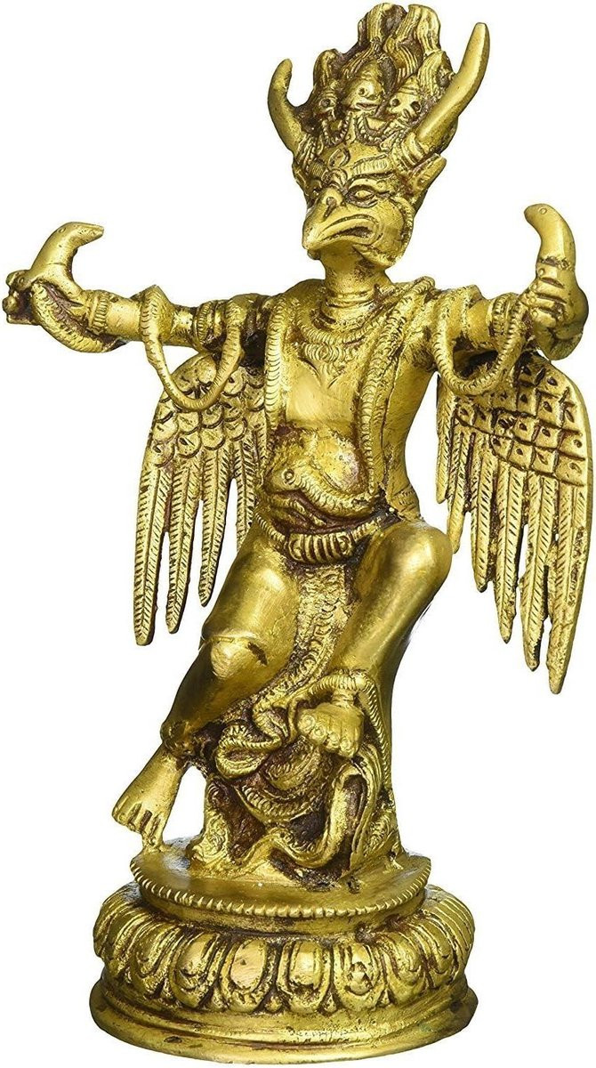 God Vishnu Beeld met Garuda Standbeeld voor Thuis of Kantoor - Goud - Hoogte: 20,32 cm