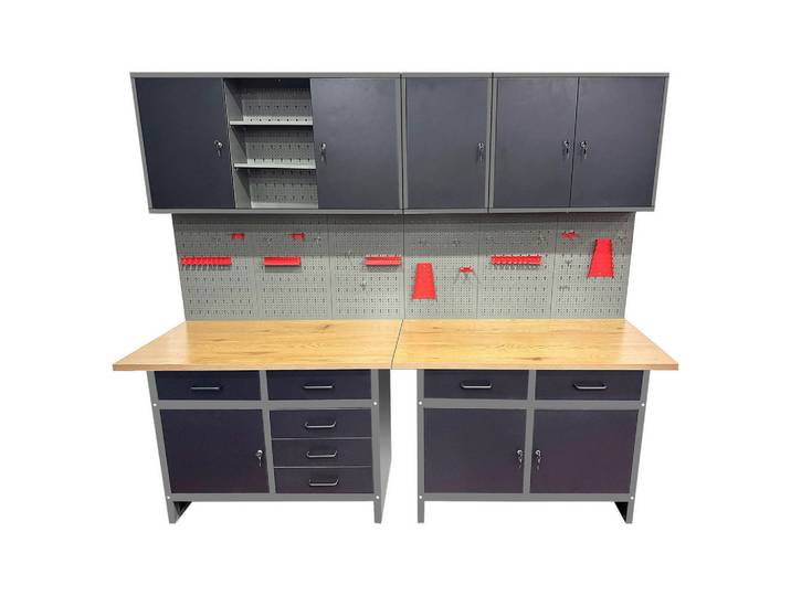 P & B Werkzeugwand 6-teilig, Schwarz, Holz, Metall, 240 cm, Freizeit & Co, Heimwerken, Werkstatteinrichtung, Werkbänke