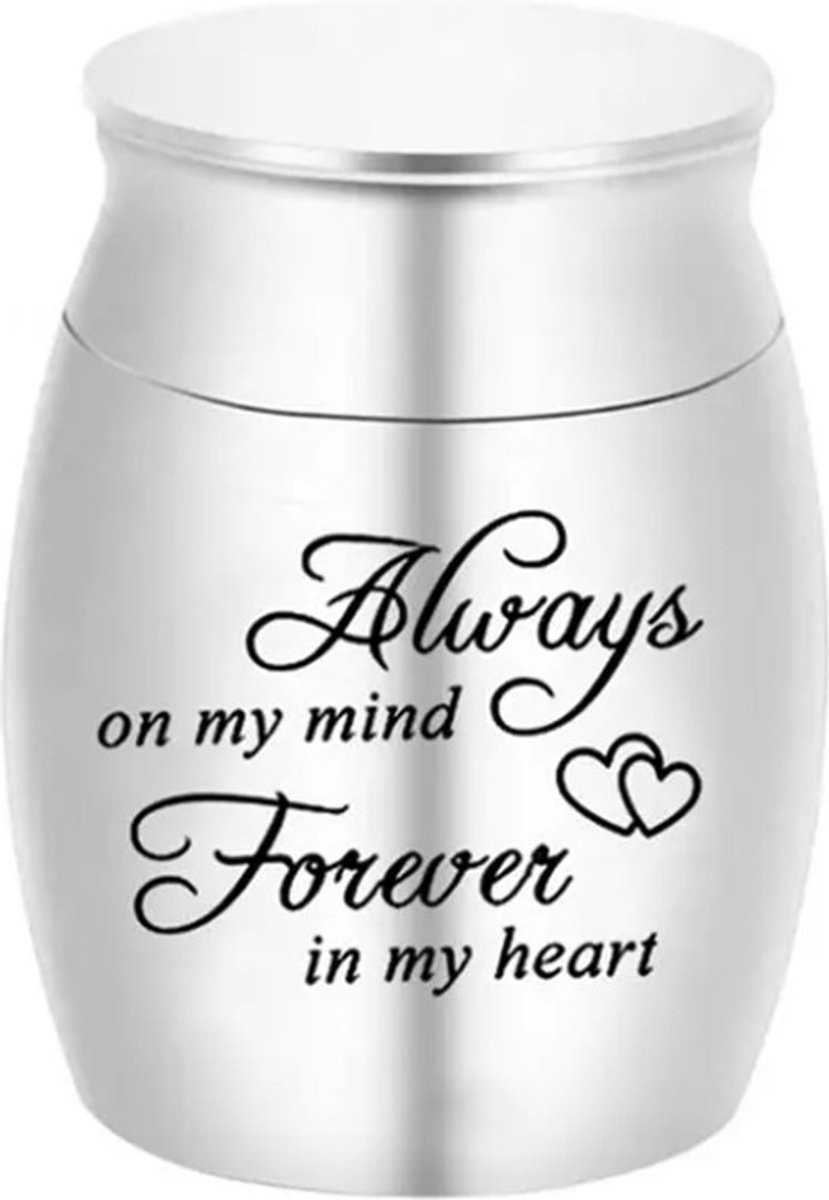 Mini Urn voor As - Zilver - Tekst Always on my mind