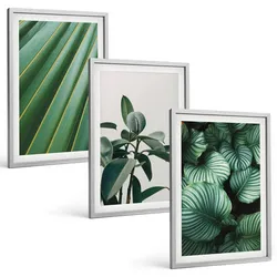 BILDER SET 3er Set - 40x60 cm Silberner Rahmen - Ästhetische tropische Blätter