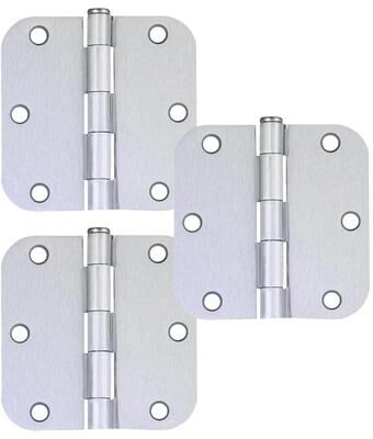 Design House Brushed Chrome Steel Plain Bearing Door Hinge with Removable Pin, 3-1/2 x 3-1/2 in. 5/8 in. Radius, 3-Pack