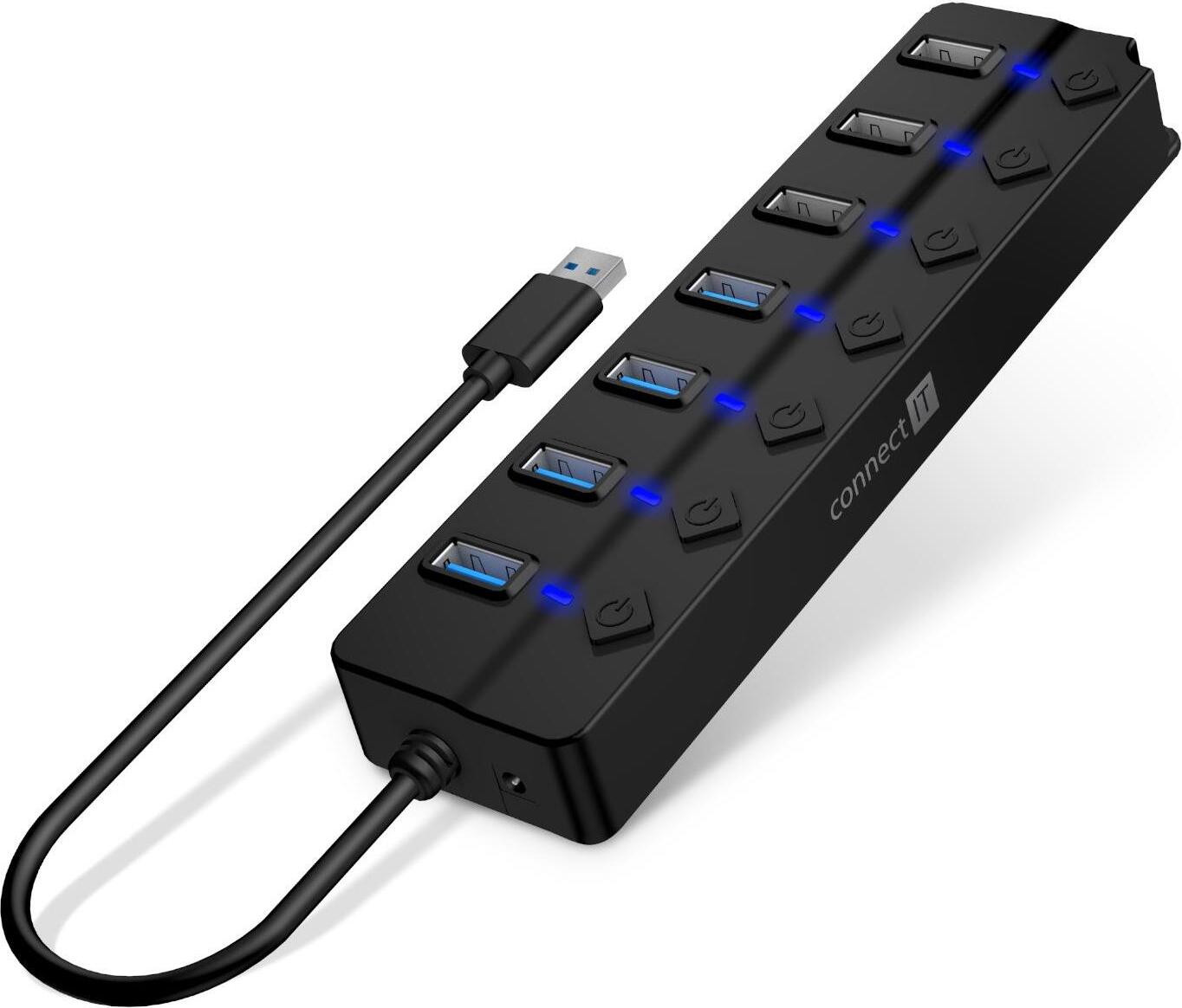 Connect IT Mighty Switch 2 USB-A hub, 4x USB-A 3.0 en 3x USB-A 2.0, Zwart