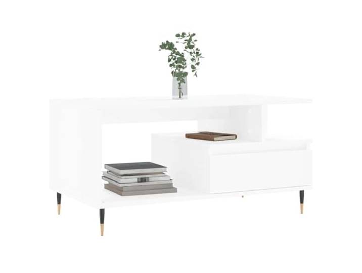KTHLBRH Couchtisch, Weiß, 90 x 49 x 45 cm, aus mehrschichtigem Holz Mit Schublade, Metallbeinen, robuste Tischplatte, leicht zu reinigen, moderner Stil