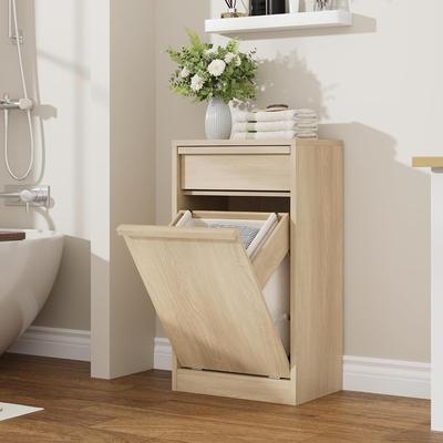 Garvee Laundry Hamper Cabinet with Drawer, Hidden Wood Laundry Hamper with Basket