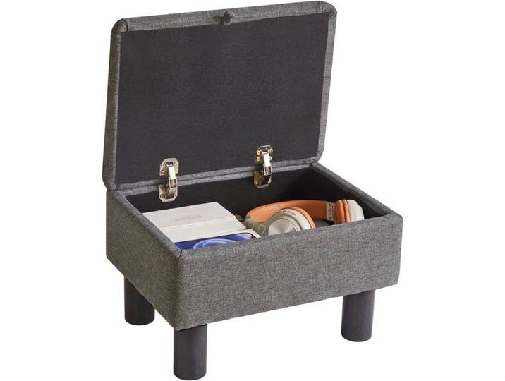 Ottomane repose-pieds tabouret avec coffre de rangement - Pieds en bois lin gris clair - Supporte 100 kg