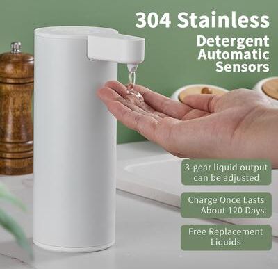 Friendly Fresh Finds Automatic Soap Dispenser Smart Touchless Kitchen Hand Sanitizer, Stainless Steel, Electric Body Wash Soap Dispense white