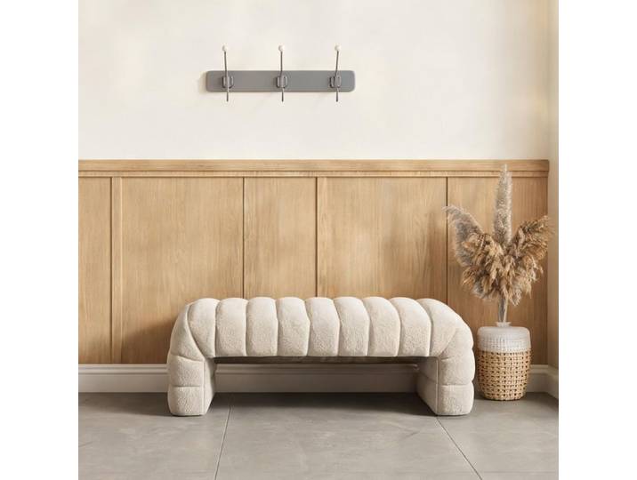 Méridienne capitonnée en tissu chenille beige design épuré sans accoudoirs 160 cm