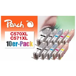 Peach 10er-Pack Tintenpatronen, XL-Ergiebigkeit,  kompatibel zu Canon PGI-570XL, CLI-571XL