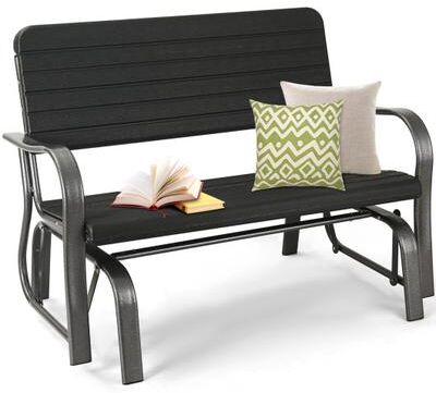 Costway 2-Seat Porch Glider with HDPE Back Seat and Steel Frame-Black