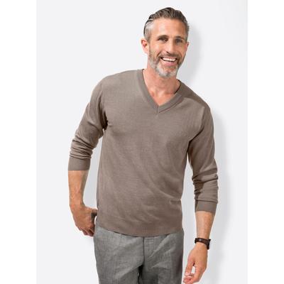 V-Ausschnitt-Pullover MARCO DONATI "V-Pullover", Herren, Gr. 54, beige (natur, meliert), 100% Schurwolle, meliert, unifarben, Pullover