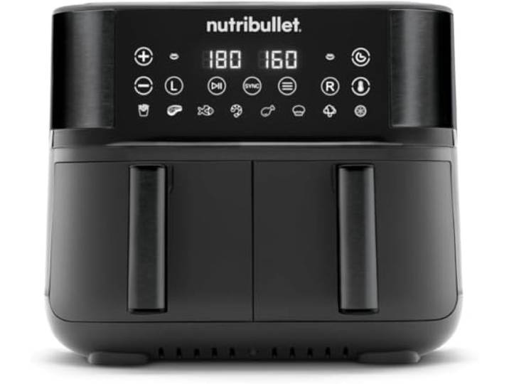nutribullet Air Fryer Double Bac 8L\, friteuse sans huile 2850W\, friteuse à air chaud avec 8 modes de cuisson\, et également cuire\, frire\, griller tous vos aliments\, noir\, NBA081B