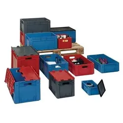 La-ka-pe Transportbehälter L600xB400xH210mm rot PP Schwerlast Durchfassgr.Seitenw.geschl.