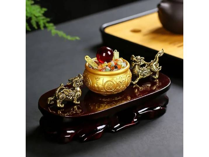 Petit Ornement Zhaocai Pixiu, Mini Pot du Trésor, Récolte de Richesse, Décoration Chinoise en Laiton pour la Prospérité et la Richesse à Domicile