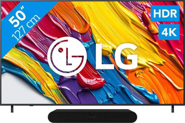 LG QNED82 4K Smart TV 50 inch (2025) met Sonos Ray Soundbar Zwart