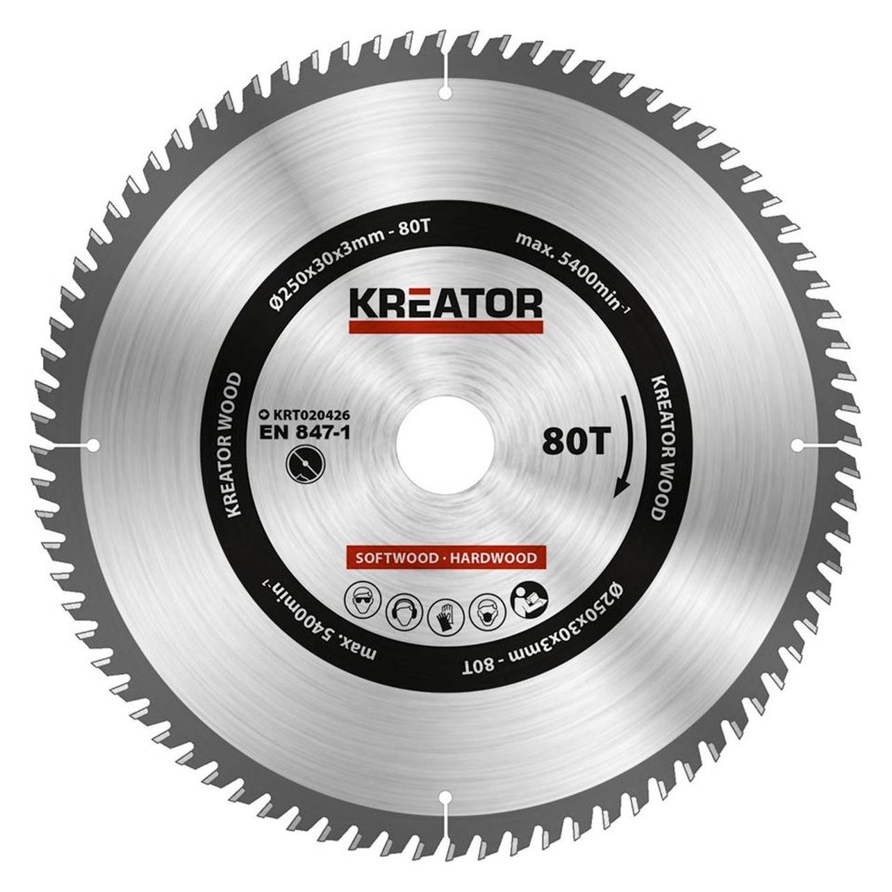 Kreator KRT020426 Zaagblad hout 250 mm -80T (KRT020426)