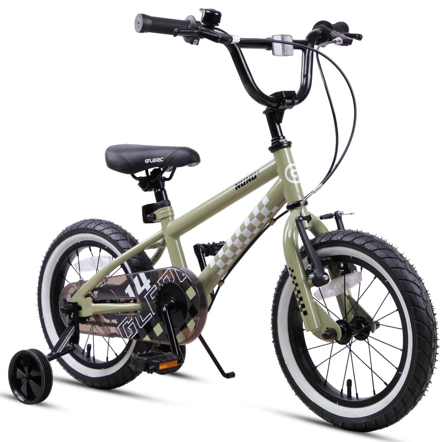 Kinder-BMX-Fahrrad 14 Zoll, legergrün, mit Stützrädern