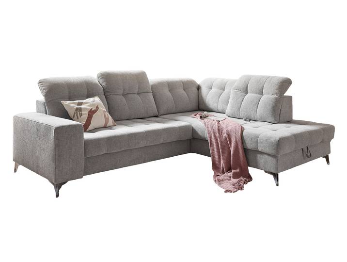 Ecksofa mit Bettkasten grau elektrisch ausfahrbar 289 cm - VARADERO