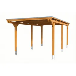 Skan Holz Emsland - Flachdach Carport aus Leimholz Breite 340 cm 340 x 604 cm (Gr.1)Stahl-Dachplatten (Trapezblech) eiche hell