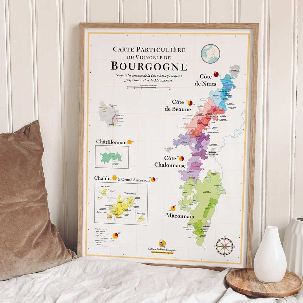 La carte des vins Affiche - Carte des vins de Bourgogne - 50 x 70 cm
