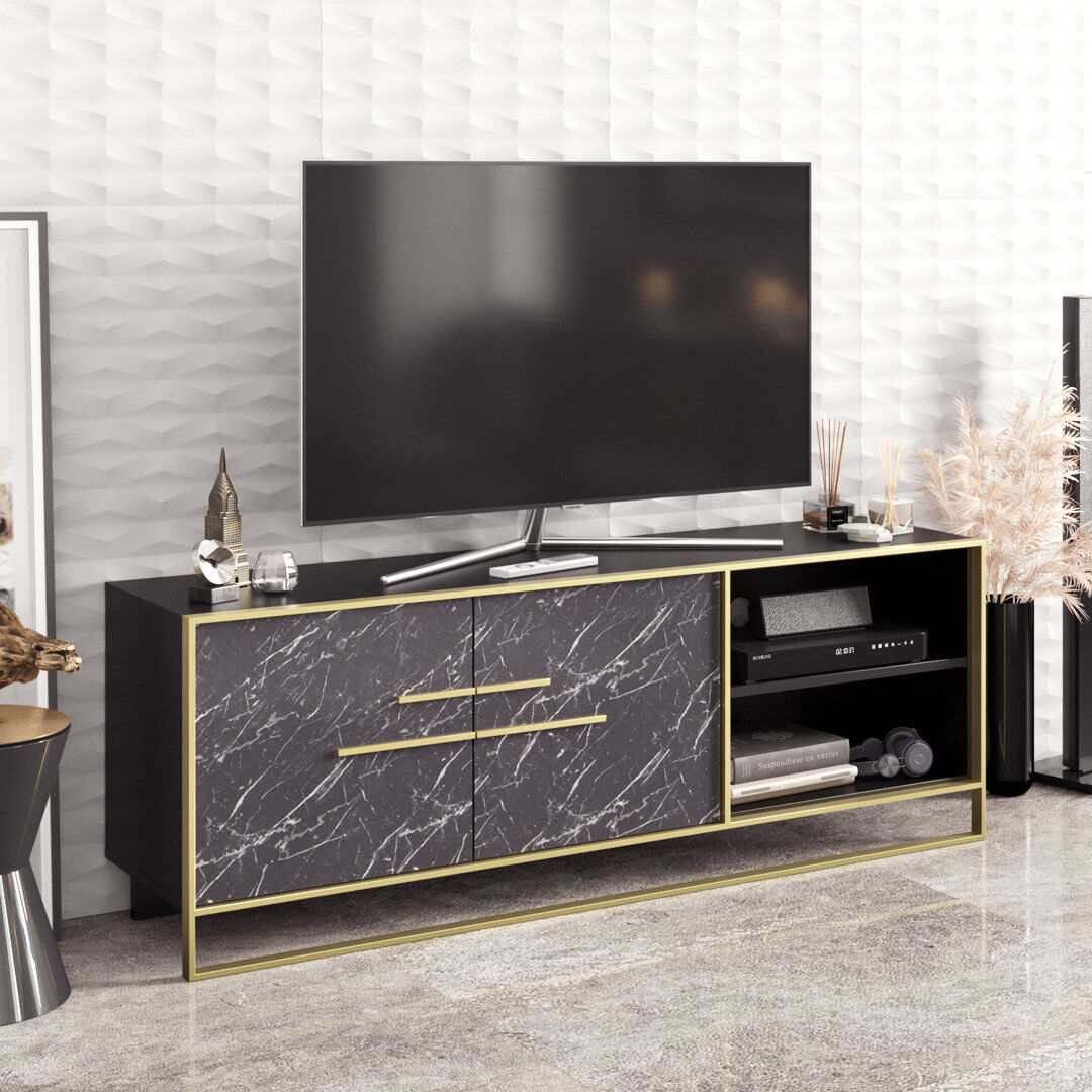 Blue Elephant Polka Modern TV Stand TV Unit for TVs up to 70" Black/Gold 70"