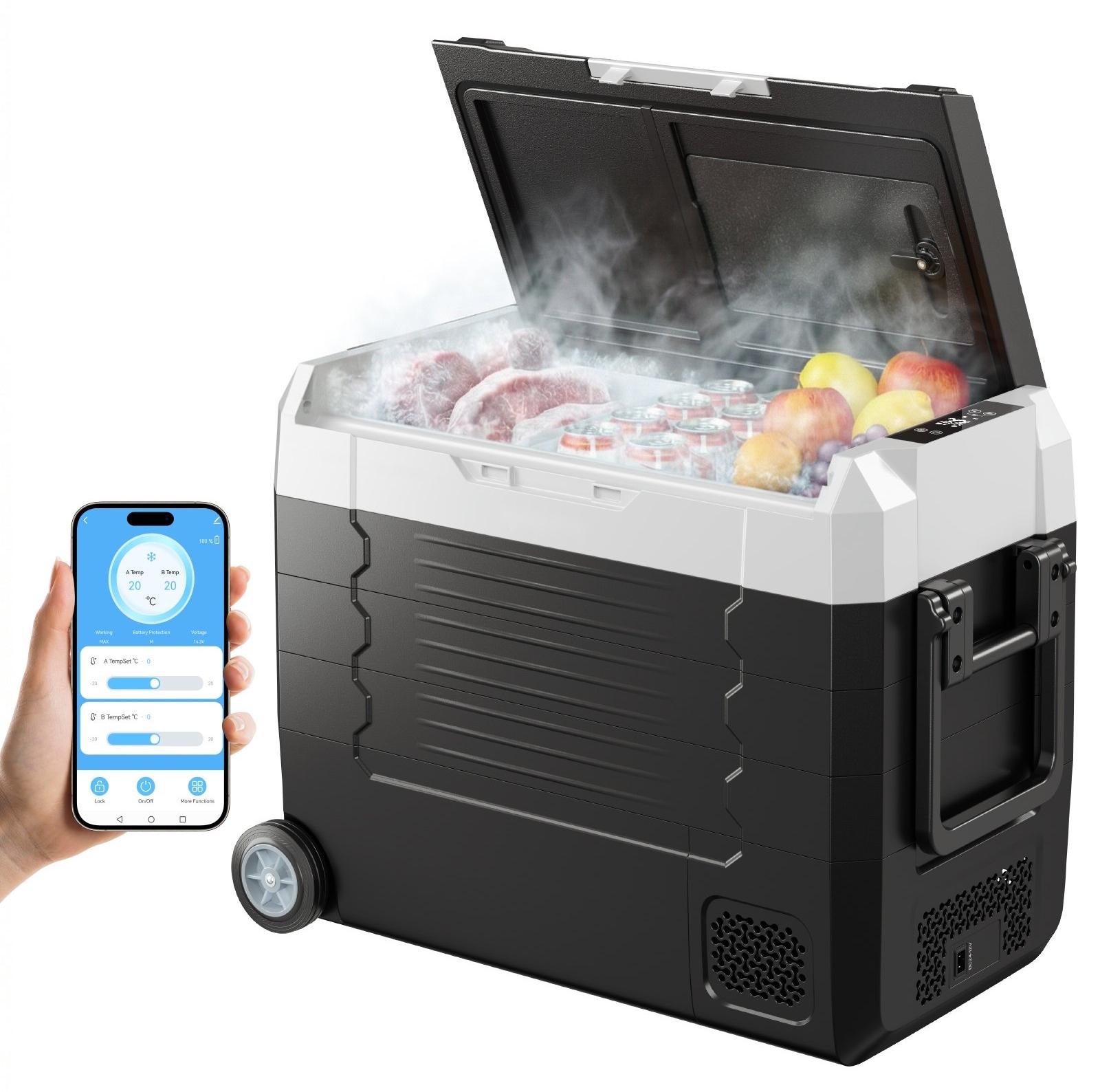Kompressor-Kühlbox - Auto-Kühlschrank 45 L - Betrieb 12/24 V DC & 100-240 V AC - Zwei Temperaturzonen - Temp.-Bereich -20 bis +20 °C - App-Steuerung - Für Camping & Wohnmobil