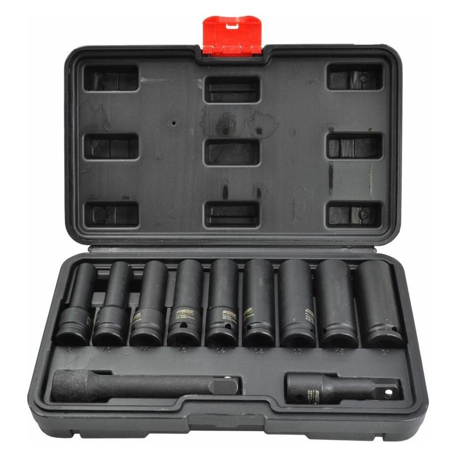 Awtools SCHLAG-STECKSCHLÜSSEL-SET 1/2 LANG 11-tlg. SCHWARZE LINIE (AW38688BL)