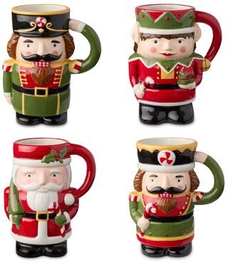 Certified International Nutcracker Parade Set of 4 3-D Mugs 20oz. Assorted Designs (Nutcracker, Baker, Santa, Elf)