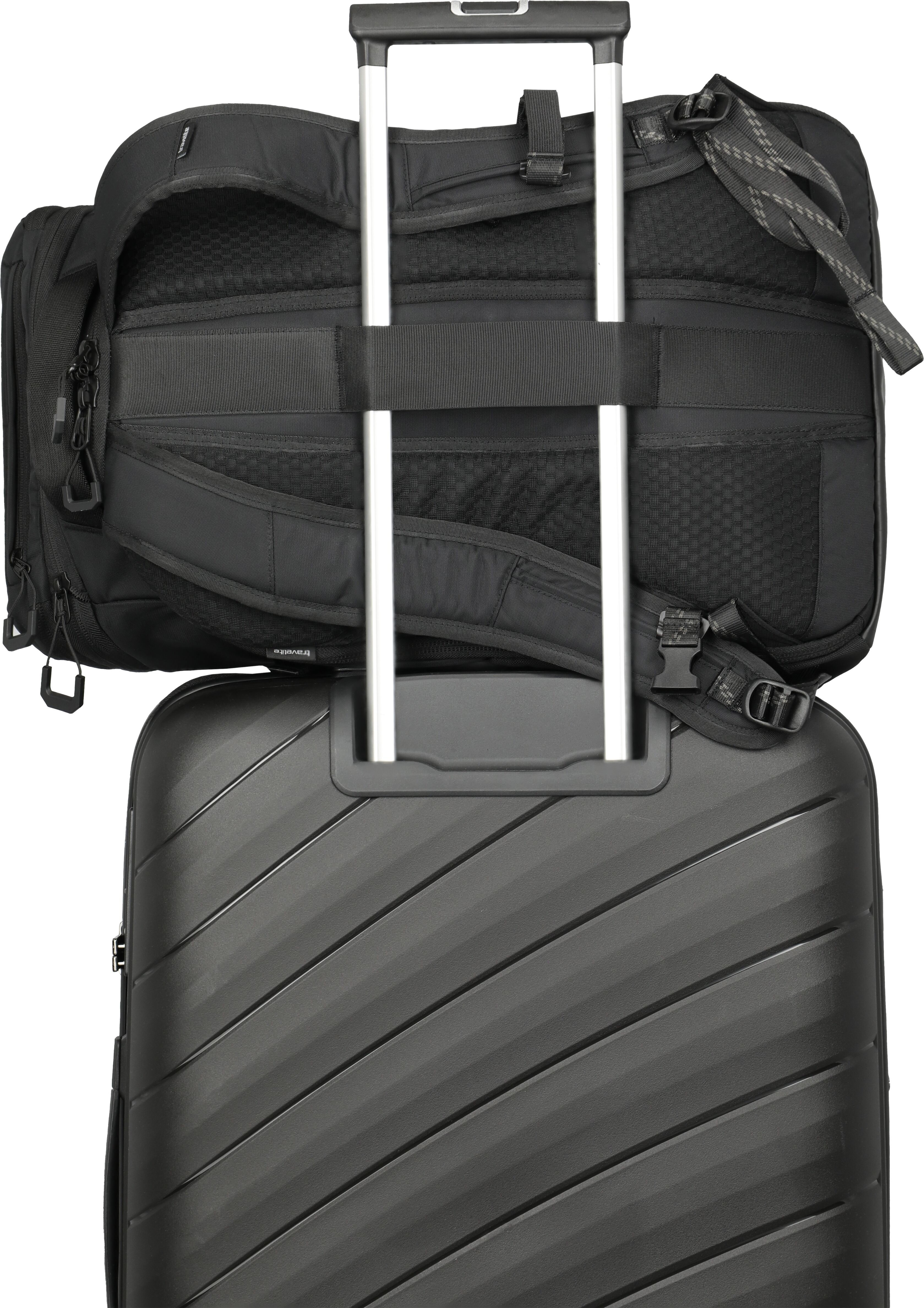 Reisetasche TRAVELITE "VENTURE LINE Rucksack mit Laptopfach", Damen, Gr. B/H/T: 33cm x 53cm x 20cm, schwarz, Nylon, Taschen Reisetasche, mit Aufsteckfunktion und Laptopfach – vielseitig nutzbar schwarz B/H/T: 33cm x 53cm x 20cm