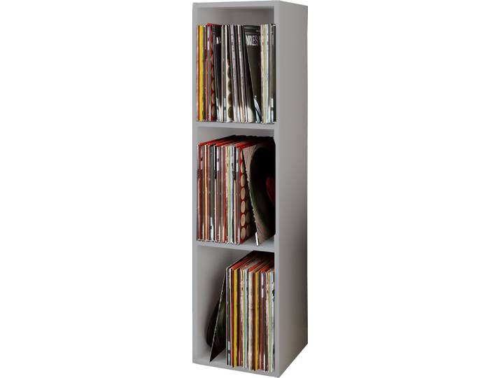 Media-Regal VCM Holz Schallplatten LP Stand Regal Platto 3fach , grau, B:34cm T:30cm, Regale, Media-Regal