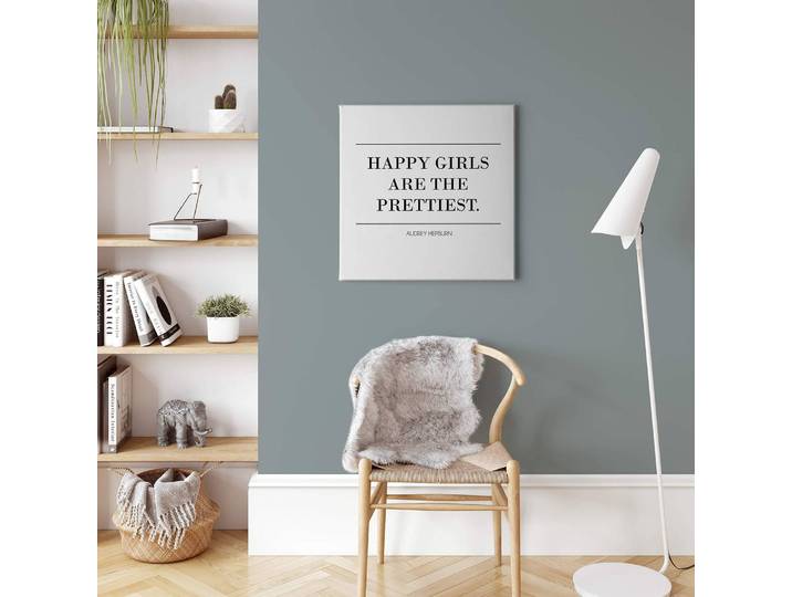 Wandbild Happy Girls Polyester PVC / Fichtenholz Schwarz 50 x 50cm