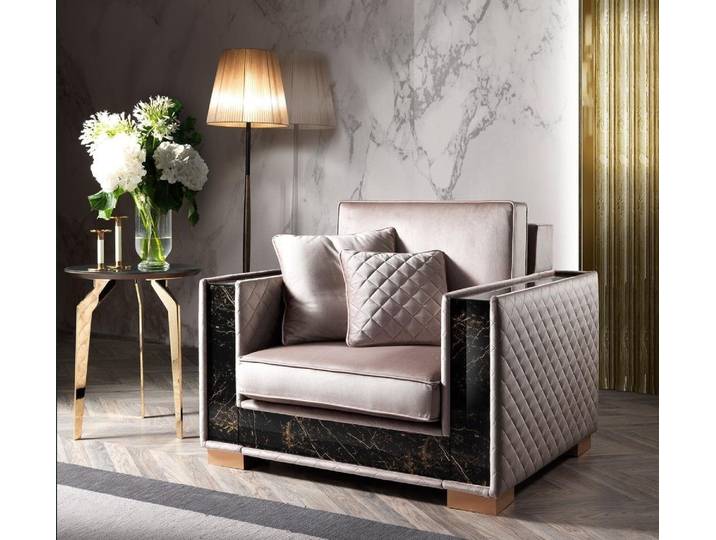 JVmoebel Sessel Braune Polstercouch im Textil-Design mit goldenen Edelstahlfüßen (Sessel), Made in Italy