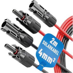 Absina Solarkabel 910001, H1Z2Z2-K, bis 1000 V, 2 m, MC4-Stecker auf MC4-Buchse, Kabelquerschnitt 4mm², 2 Stück