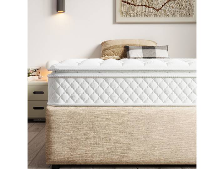KOMHTOM matelas à noyau à ressort sac en mousse froide à 7 zones noyau à ressort housse en microfibre matelassée dureté de garniture H3 hauteur 25 cm