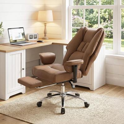 HOMCOM Ergonomic Executive Office Chair with Foot Rest, Adjustable Armrests,Pet Friendly Faux Leather, Light Gray
