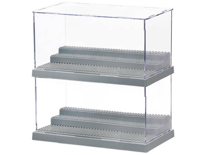 Vitrine acrylique transparente 3 niveaux grise 25 5 x 13 7 x 15 5 cm présentoir figurine lot de 2