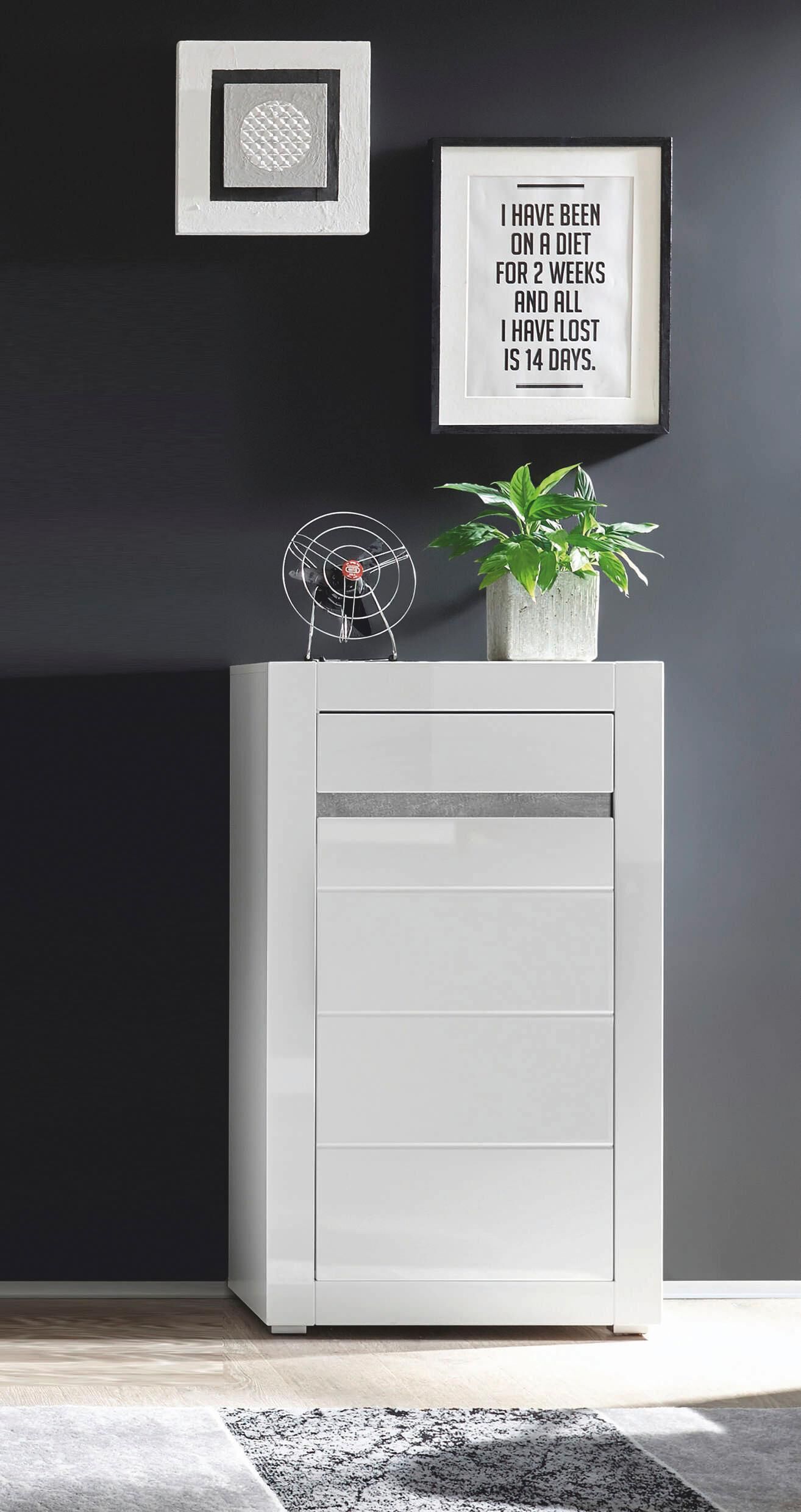 Kommode HOME AFFAIRE "Carat", weiss (weiß, weiß hochglanz), B:66cm H:112cm T:35cm, Sideboards, Kommode, Breite 66 cm, Blende in weiss und betonfarben im Lieferumfang weiß, weiß hochglanz B/H/T: 66cm x 112cm x 35cm