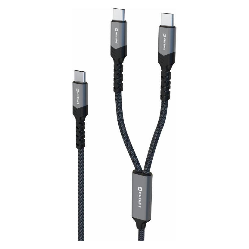 Swissten Charging Cable 2in1 100W USB-C / 2x USB-C 1,5 M - Black (1.50 m, 100 W) (72501201)