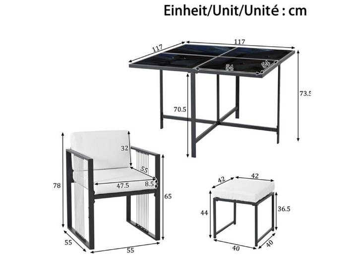 Ensemble repas extérieur 7 pièces pour 6 personnes table en verre trempé jardin et terrasse