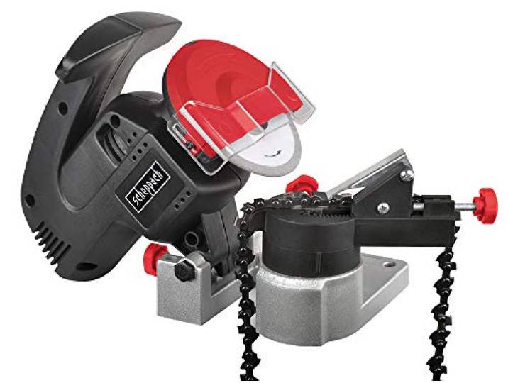 Scheppach Affûteuse de Chaîne KS1200 220W Meule Ø100mm Alésage Ø10mm Carter Robuste Correspond à toutes les chaînes courantes Grand Pare-Etincelles Compact et facile à transporter