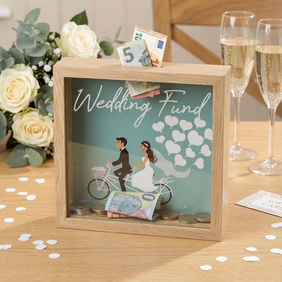 Decoratieve Houten Spaarpot met Glazen Voorkant voor Geldgeschenken