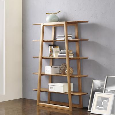 Bamax Dylan Solid Bamboo Bookshelf with Five Open Shelves in Caramelized Finish